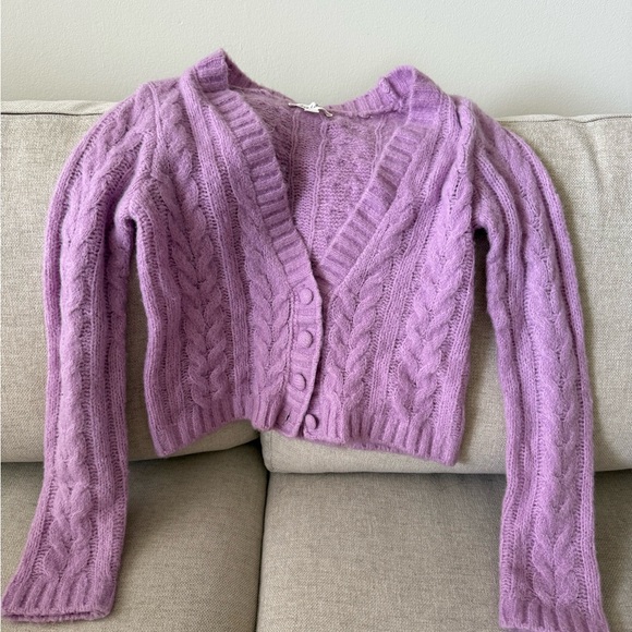 For Love And Lemons Sweaters - For Love & Lemons Lavender Cable Knit V-Neck Cardigan